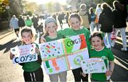 9 April 2024; Republic of Ireland supporters, from left, Isabel, age 8, Chloe, age 10, Ellie, age 12 and Emma Murphy, age 6, from Leixlip in Kildare, before the UEFA Women's European Championship qualifying group A match between Republic of Ireland and England at Aviva Stadium in Dublin. Photo by Ramsey Cardy/Sportsfile