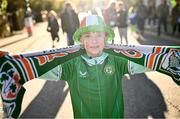 9 April 2024; Republic of Ireland supporter Ethan Boyle, age 8, from Athboy in Meath, before the UEFA Women's European Championship qualifying group A match between Republic of Ireland and England at Aviva Stadium in Dublin. Photo by Ramsey Cardy/Sportsfile
