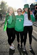 9 April 2024; Republic of Ireland supporters Aisling, Pat and Emma O'Neill, from Ballincollig in Cork, before the UEFA Women's European Championship qualifying group A match between Republic of Ireland and England at Aviva Stadium in Dublin. Photo by Ramsey Cardy/Sportsfile