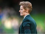 9 April 2024; Republic of Ireland head coach Eileen Gleeson wears a black armband in memory of the late Kelly Healy, wife of Republic of Ireland assistant coach Colin Healy, before the UEFA Women's European Championship qualifying group A match between Republic of Ireland and England at Aviva Stadium in Dublin. Photo by Stephen McCarthy/Sportsfile