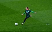 9 April 2024; Republic of Ireland goalkeeper Courtney Brosnan warms up before the UEFA Women's European Championship qualifying group A match between Republic of Ireland and England at Aviva Stadium in Dublin. Photo by Tyler Miller/Sportsfile