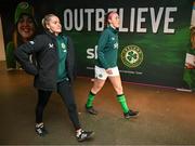 9 April 2024; Erin McLaughlin, left, and Caitlin Hayes of Republic of Ireland before the UEFA Women's European Championship qualifying group A match between Republic of Ireland and England at Aviva Stadium in Dublin. Photo by Stephen McCarthy/Sportsfile