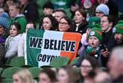 9 April 2024; Republic of Ireland supporters before the UEFA Women's European Championship qualifying group A match between Republic of Ireland and England at Aviva Stadium in Dublin. Photo by Ben McShane/Sportsfile