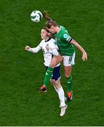 9 April 2024; Ruesha Littlejohn of Republic of Ireland in action against Jessica Park of England during the UEFA Women's European Championship qualifying group A match between Republic of Ireland and England at Aviva Stadium in Dublin. Photo by Tyler Miller/Sportsfile