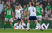 9 April 2024; Alex Greenwood of England, 6, celebrates after scoring her side's second goal from a penalty during the UEFA Women's European Championship qualifying group A match between Republic of Ireland and England at Aviva Stadium in Dublin. Photo by Stephen McCarthy/Sportsfile