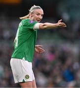 9 April 2024; Louise Quinn of Republic of Ireland reacts during the UEFA Women's European Championship qualifying group A match between Republic of Ireland and England at Aviva Stadium in Dublin. Photo by Ben McShane/Sportsfile
