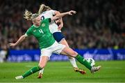 9 April 2024; Louise Quinn of Republic of Ireland in action against Alessia Russo of England during the UEFA Women's European Championship qualifying group A match between Republic of Ireland and England at Aviva Stadium in Dublin. Photo by Ramsey Cardy/Sportsfile
