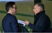 9 April 2024; FAI director of football Marc Canham, left, and FAI chief executive Jonathan Hill before the UEFA Women's European Championship qualifying group A match between Republic of Ireland and England at Aviva Stadium in Dublin. Photo by Ramsey Cardy/Sportsfile