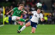 9 April 2024; Aoife Mannion of Republic of Ireland is tackled by Fran Kirby of England during the UEFA Women's European Championship qualifying group A match between Republic of Ireland and England at Aviva Stadium in Dublin. Photo by Stephen McCarthy/Sportsfile