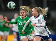 9 April 2024; Alex Greenwood of England in action against Leanne Kiernan of Republic of Ireland during the UEFA Women's European Championship qualifying group A match between Republic of Ireland and England at Aviva Stadium in Dublin. Photo by Stephen McCarthy/Sportsfile