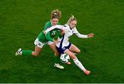 9 April 2024; Alex Greenwood of England in action against Leanne Kiernan of Republic of Ireland during the UEFA Women's European Championship qualifying group A match between Republic of Ireland and England at Aviva Stadium in Dublin. Photo by Tyler Miller/Sportsfile