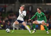 9 April 2024; Chloe Kelly of England in action against Megan Campbell of Republic of Ireland during the UEFA Women's European Championship qualifying group A match between Republic of Ireland and England at Aviva Stadium in Dublin. Photo by Ben McShane/Sportsfile