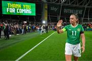 9 April 2024; Republic of Ireland captain Katie McCabe waves to supporters after the UEFA Women's European Championship qualifying group A match between Republic of Ireland and England at Aviva Stadium in Dublin. Photo by Stephen McCarthy/Sportsfile