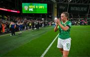 9 April 2024; Republic of Ireland captain Katie McCabe applauds supporters after the UEFA Women's European Championship qualifying group A match between Republic of Ireland and England at Aviva Stadium in Dublin. Photo by Stephen McCarthy/Sportsfile