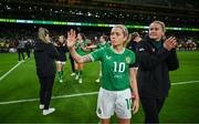 9 April 2024; Denise O'Sullivan and Erin McLaughlin of Republic of Ireland, right, after the UEFA Women's European Championship qualifying group A match between Republic of Ireland and England at Aviva Stadium in Dublin. Photo by Stephen McCarthy/Sportsfile