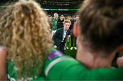 9 April 2024; Republic of Ireland head coach Eileen Gleeson speaks to her players after the UEFA Women's European Championship qualifying group A match between Republic of Ireland and England at Aviva Stadium in Dublin. Photo by Stephen McCarthy/Sportsfile