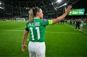 9 April 2024; Katie McCabe of Republic of Ireland after the UEFA Women's European Championship qualifying group A match between Republic of Ireland and England at Aviva Stadium in Dublin. Photo by Stephen McCarthy/Sportsfile