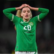 9 April 2024; Leanne Kiernan of Republic of Ireland reacts after the UEFA Women's European Championship qualifying group A match between Republic of Ireland and England at Aviva Stadium in Dublin. Photo by Stephen McCarthy/Sportsfile