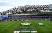 9 April 2024; The teams line up before the UEFA Women's European Championship qualifying group A match between Republic of Ireland and England at Aviva Stadium in Dublin. Photo by Tyler Miller/Sportsfile