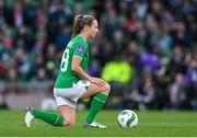 9 April 2024; Kyra Carusa of Republic of Ireland takes a knee before the UEFA Women's European Championship qualifying group A match between Republic of Ireland and England at Aviva Stadium in Dublin. Photo by Stephen McCarthy/Sportsfile