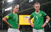 9 April 2024; Katie McCabe, left, and Caitlin Hayes of Republic of Ireland after the UEFA Women's European Championship qualifying group A match between Republic of Ireland and England at Aviva Stadium in Dublin. Photo by Ben McShane/Sportsfile