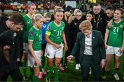 9 April 2024; Republic of Ireland captain Katie McCabe speaks to her teammates after the UEFA Women's European Championship qualifying group A match between Republic of Ireland and England at Aviva Stadium in Dublin. Photo by Stephen McCarthy/Sportsfile