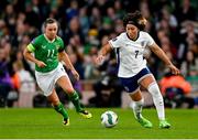 9 April 2024; Lauren James of England in action against Katie McCabe during the UEFA Women's European Championship qualifying group A match between Republic of Ireland and England at Aviva Stadium in Dublin. Photo by Stephen McCarthy/Sportsfile