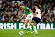 9 April 2024; Katie McCabe of Republic of Ireland in action against Lauren James of England during the UEFA Women's European Championship qualifying group A match between Republic of Ireland and England at Aviva Stadium in Dublin. Photo by Stephen McCarthy/Sportsfile