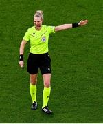 9 April 2024; Referee Lina Lehtovaara during the UEFA Women's European Championship qualifying group A match between Republic of Ireland and England at Aviva Stadium in Dublin. Photo by Tyler Miller/Sportsfile