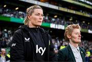 9 April 2024; Republic of Ireland assistant coach Emma Byrne and head coach Eileen Gleeson, right, before the UEFA Women's European Championship qualifying group A match between Republic of Ireland and England at Aviva Stadium in Dublin. Photo by Stephen McCarthy/Sportsfile