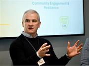 10 April 2024; Chair of the GAA green club steering group Padraig Fallon speaks during the Activating The Sport Sector For Sustainability ACCESS GAA Multiplier Event at Croke Park in Dublin. Photo by Harry Murphy/Sportsfile