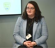 10 April 2024; Louise Bourke of Sport Ireland speaks during the Activating The Sport Sector For Sustainability ACCESS GAA Multiplier Event at Croke Park in Dublin. Photo by Harry Murphy/Sportsfile