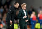9 April 2024; Republic of Ireland head coach Eileen Gleeson and assistant coach Stephen Rice during the UEFA Women's European Championship qualifying group A match between Republic of Ireland and England at Aviva Stadium in Dublin. Photo by Stephen McCarthy/Sportsfile