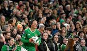 9 April 2024; Megan Campbell of Republic of Ireland prepares to take a throw in during the UEFA Women's European Championship qualifying group A match between Republic of Ireland and England at Aviva Stadium in Dublin. Photo by Stephen McCarthy/Sportsfile