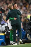 9 April 2024; Republic of Ireland head coach Eileen Gleeson and Megan Campbell during the UEFA Women's European Championship qualifying group A match between Republic of Ireland and England at Aviva Stadium in Dublin. Photo by Stephen McCarthy/Sportsfile