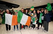 10 April 2024; Republic of Ireland's Kate Thompson is greeted by family and friends on the team's arrival at Dublin Airport from Croatia where the Republic of Ireland Women's U19 squad qualified for July's UEFA Women's U19 European Championships to be held in Lithuania. Photo by Stephen McCarthy/Sportsfile