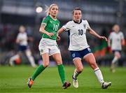 9 April 2024; Denise O'Sullivan of Republic of Ireland and Ella Toone of England during the UEFA Women's European Championship qualifying group A match between Republic of Ireland and England at Aviva Stadium in Dublin. Photo by Ben McShane/Sportsfile