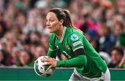 9 April 2024; Megan Campbell of Republic of Ireland prepares to take a throw-in during the UEFA Women's European Championship qualifying group A match between Republic of Ireland and England at Aviva Stadium in Dublin. Photo by Ben McShane/Sportsfile