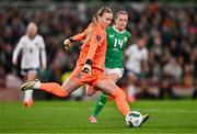 9 April 2024; England goalkeeper Hannah Hampton during the UEFA Women's European Championship qualifying group A match between Republic of Ireland and England at Aviva Stadium in Dublin. Photo by Ben McShane/Sportsfile