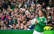 9 April 2024; Supporters look on as Megan Campbell of Republic of Ireland prepares to take a throw-in during the UEFA Women's European Championship qualifying group A match between Republic of Ireland and England at Aviva Stadium in Dublin. Photo by Ben McShane/Sportsfile