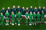 9 April 2024; Republic of Ireland players, from left, Katie McCabe, goalkeeper Courtney Brosnan, Louise Quinn, Caitlin Hayes, Ruesha Littlejohn, Denise O'Sullivan, Anna Patten, Aoife Mannion, Heather Payne and Lucy Quinn before the UEFA Women's European Championship qualifying group A match between Republic of Ireland and England at Aviva Stadium in Dublin. Photo by Tyler Miller/Sportsfile