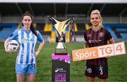 11 April 2024; Eve Conheady of DLR Waves, left, and Ciara Smith of Bohemians during the TG4 launch of Live Games for 2024 SSE Airtricity Women's Premier Division at Athlone Town Stadium in Westmeath. Photo by Ben McShane/Sportsfile