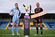 11 April 2024; Eve Conheady of DLR Waves, left, and Ciara Smith of Bohemians during the TG4 launch of Live Games for 2024 SSE Airtricity Women's Premier Division at Athlone Town Stadium in Westmeath. Photo by Ben McShane/Sportsfile