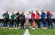 11 April 2024; Players, from left, Shauna Fox of Shamrock Rovers, Orlaith O'Mahony of Cork City, Jesi Rossman of Athlone Town, Ciara Maher of Peamount United, Jenna Slattery of Galway United, Ciara Smith of Bohemians, Eve Conheady of DLR Waves and Erin van Dolder of Treaty United during the TG4 launch of Live Games for 2024 SSE Airtricity Women's Premier Division at Athlone Town Stadium in Westmeath. Photo by Ben McShane/Sportsfile