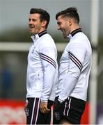 6 April 2024; Shane Walsh, left, and Damien Comer of Galway before the Connacht GAA Football Senior Championship quarter-final match between London and Galway at McGovern Park in Ruislip, England. Photo by Brendan Moran/Sportsfile