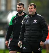 6 April 2024; London coach Michael Boyle, right, and manager Michael Maher before the Connacht GAA Football Senior Championship quarter-final match between London and Galway at McGovern Park in Ruislip, England. Photo by Brendan Moran/Sportsfile