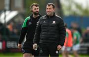 6 April 2024; London manager Michael Maher, right, and coach Michael Boyle before the Connacht GAA Football Senior Championship quarter-final match between London and Galway at McGovern Park in Ruislip, England. Photo by Brendan Moran/Sportsfile