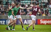 6 April 2024; Daire Rooney of London and Cillian Ó Curraoin of Galway tussle during the Connacht GAA Football Senior Championship quarter-final match between London and Galway at McGovern Park in Ruislip, England. Photo by Brendan Moran/Sportsfile