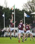 6 April 2024; Liam Gallagher of London and Cein Darcy of Galway contest the throw in at the start of the second half during the Connacht GAA Football Senior Championship quarter-final match between London and Galway at McGovern Park in Ruislip, England. Photo by Brendan Moran/Sportsfile
