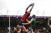 7 April 2024; Tadhg Beirne of Munster takes a lineout ahead of Alex Coles of Northampton Saints during the Investec Champions Cup Round of 16 match between Northampton Saints and Munster at cinch Stadium at Franklin’s Gardens in Northampton, England. Photo by Brendan Moran/Sportsfile